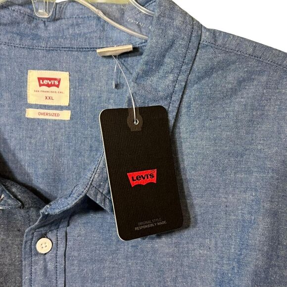 Levis Shirt Mens 2XL Blue Two Tone Denim Button Up Oversized Long Sleeve Pocket - Picture 6 of 10